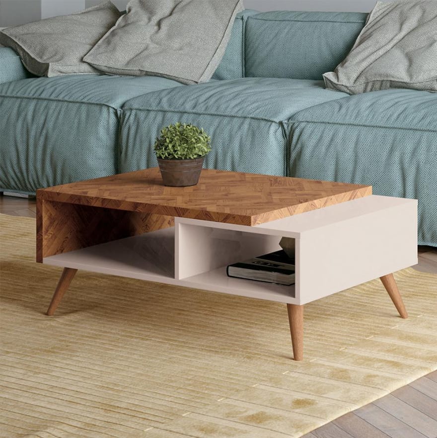 2-Tone Wooden Coffee Table with 2 Shelves