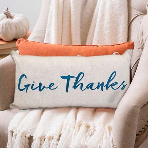 Embroidered Give Thanks Pillow