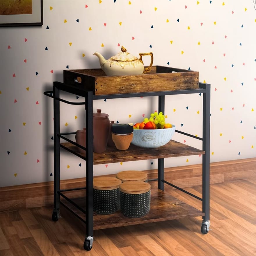Tray Top Kitchen Cart with 2 Shelves