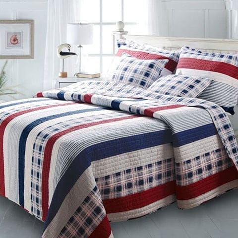 Nautical Stripes Cotton Quilt Twin Set