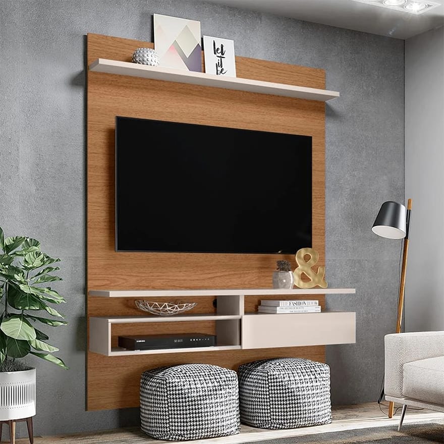 Wooden TV Media Console with Shelves