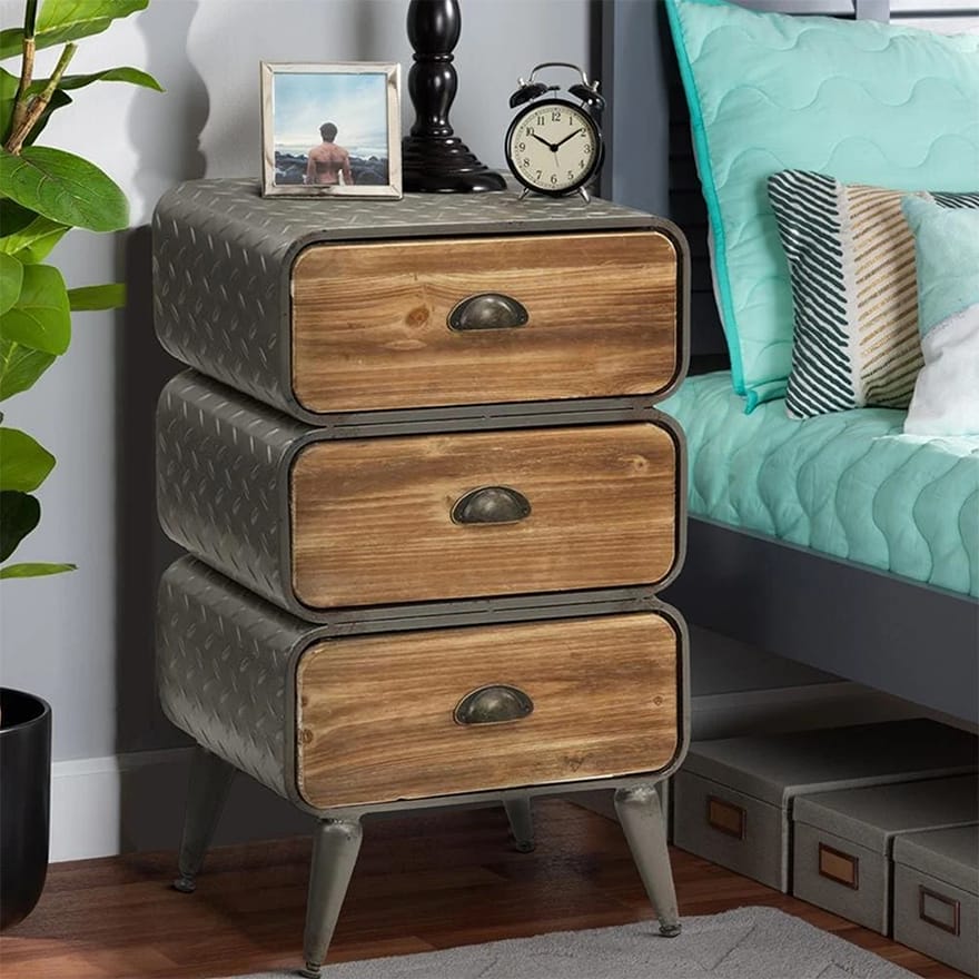 Stacked Design 3 Drawer Metal Frame Accent Storage Chest