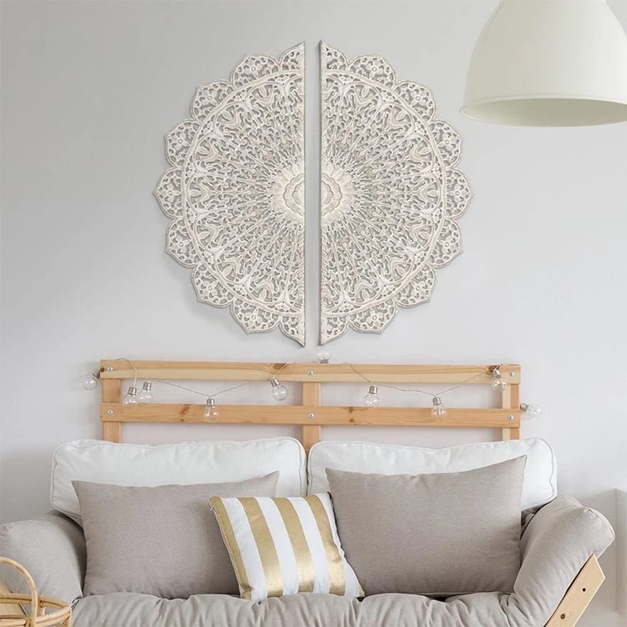 Half Moon Floral Mango Wood Wall Pane