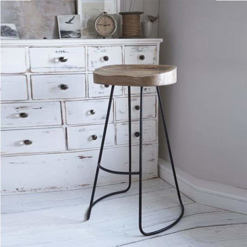 Wooden Saddle Seat Barstool with Metal Legs