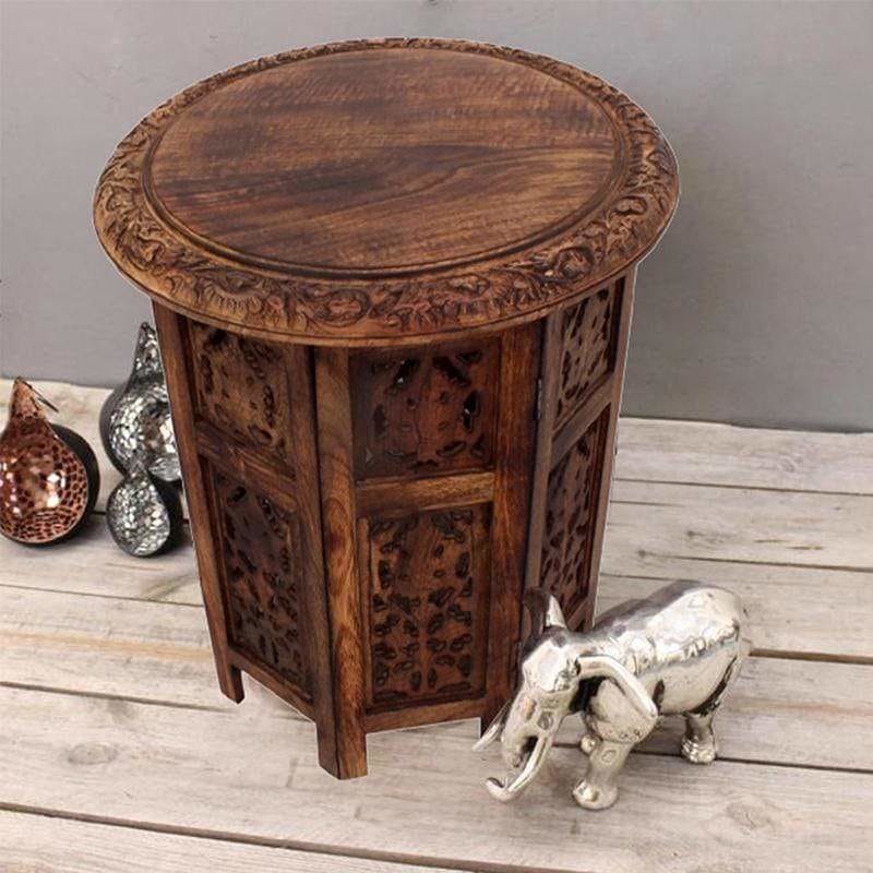Wooden Hand Carved Folding Accent Coffee Table