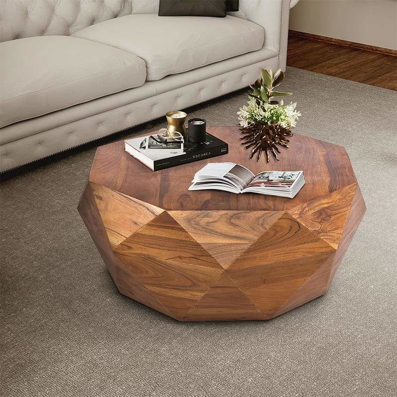 Diamond Shape Acacia Wood Coffee Table With Smooth Top