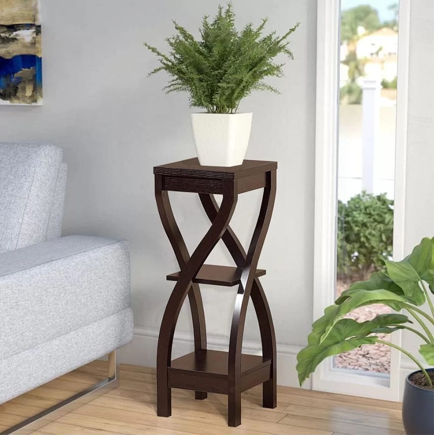 Square Top Wooden Plant Stand with Curved Legs and Shelves
