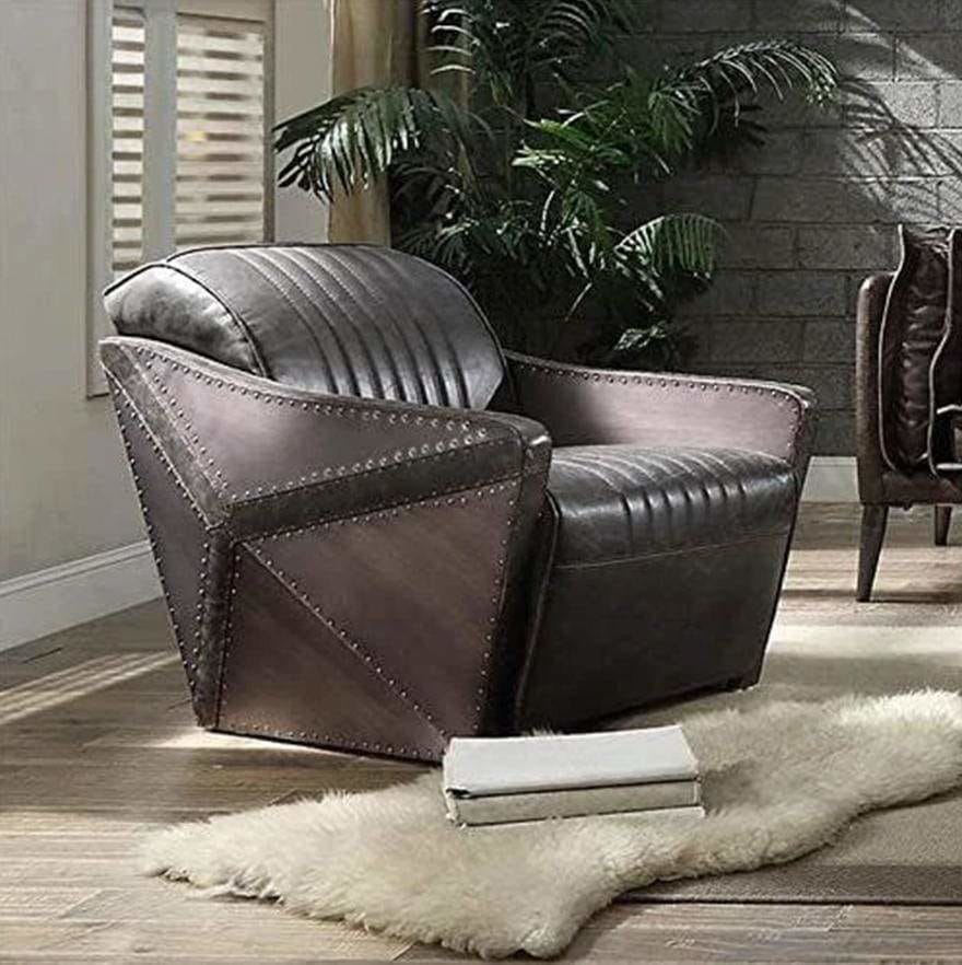 Industrial Style Leatherette Wooden Chair with Channel Tufting Details