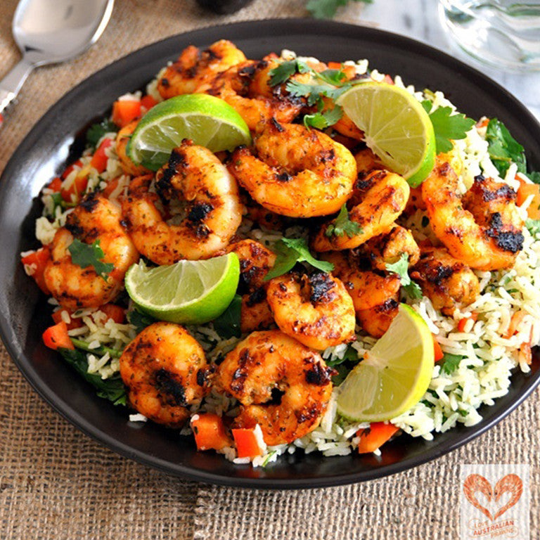 Prawns and green rice