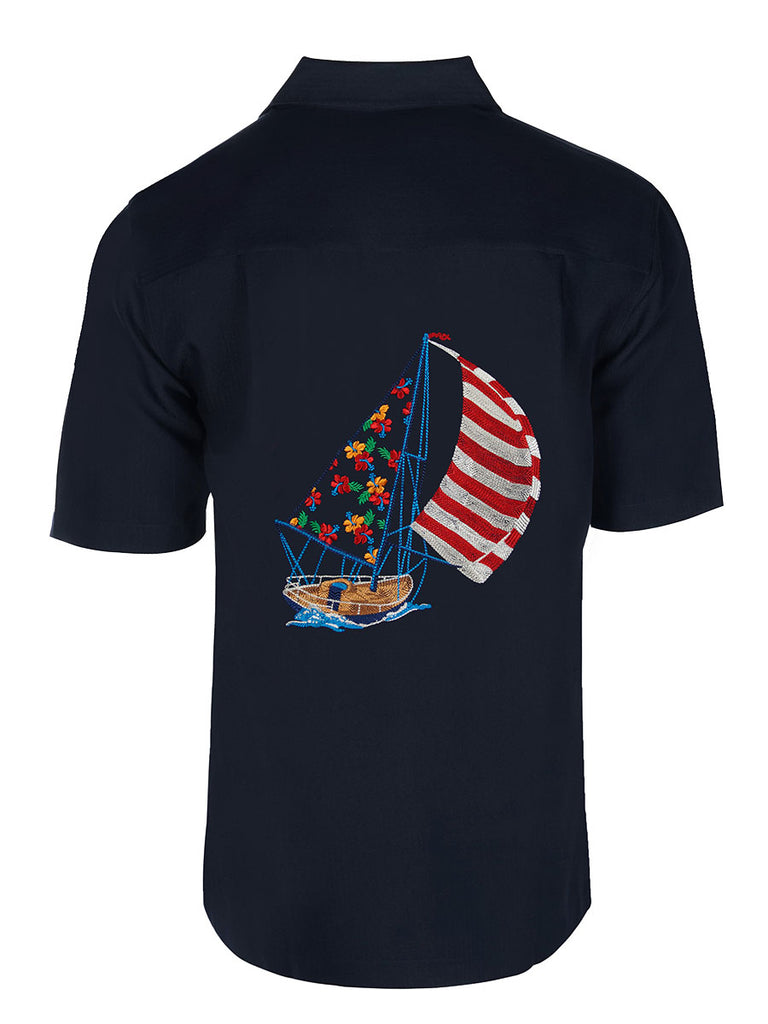Men's Hawaiian Embroidery Shirt - Tropic Sails | Weekender Sportswear