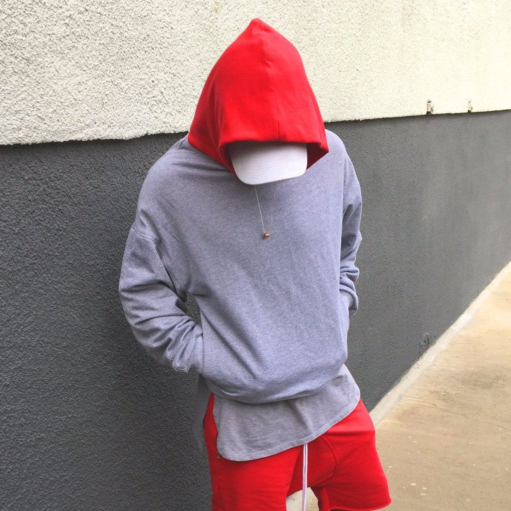Red Hooded Pullover Heather Grey French 