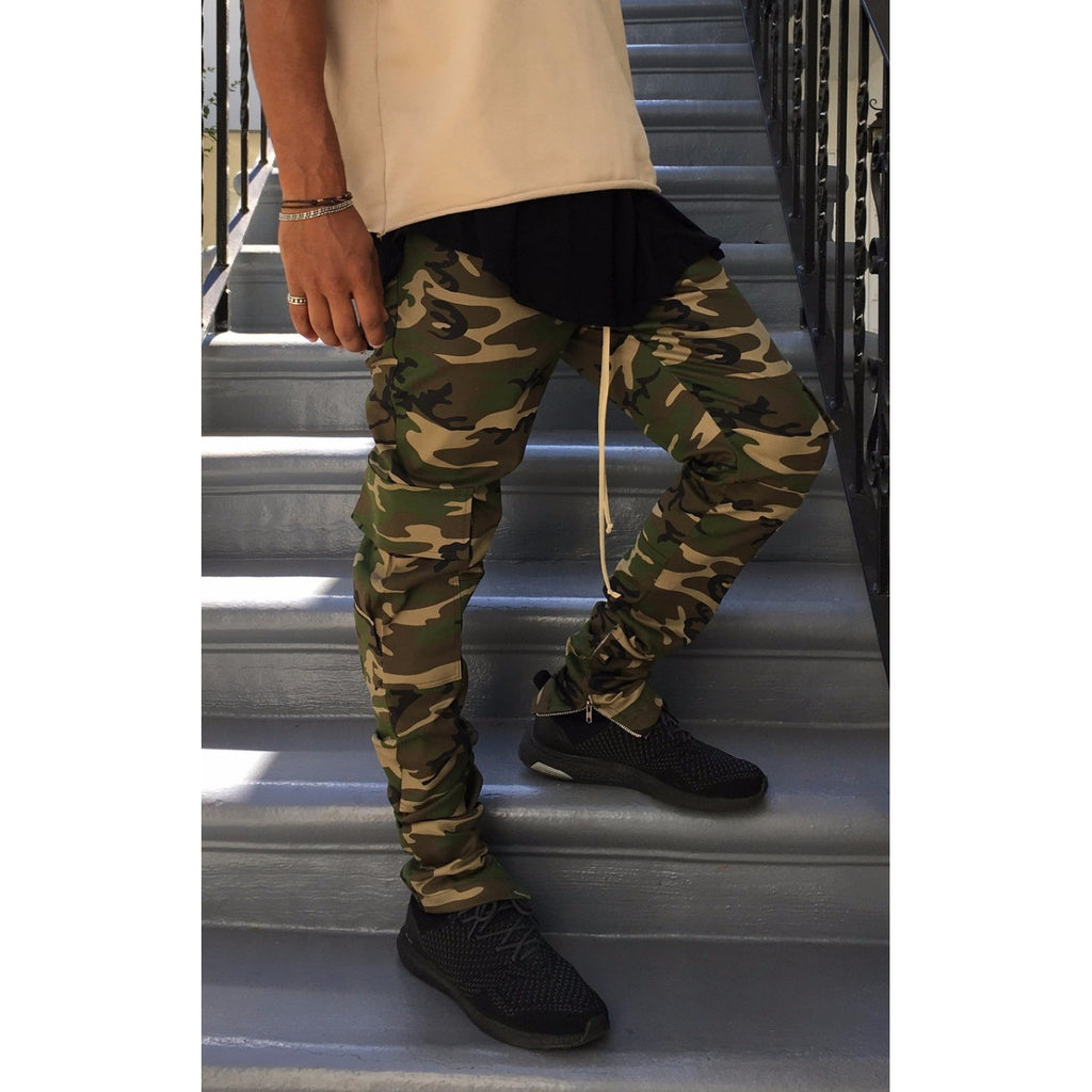 camo joggers with zippers