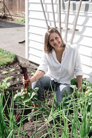 Abeego founder in garden