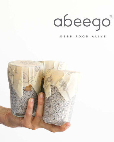 abeego beeswax wrap covering a mason jar