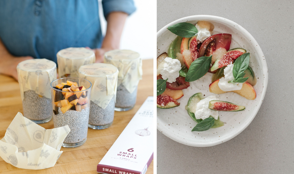 chia pudding jars covered with a Small Abeego beeswax food wrap