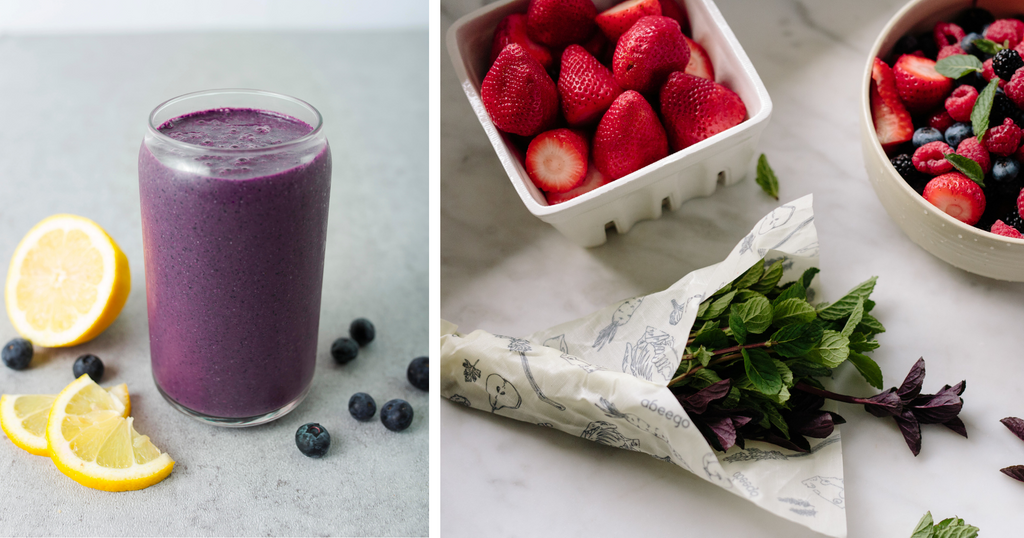 blueberry lemon smoothie and mint wrapped in Abeego