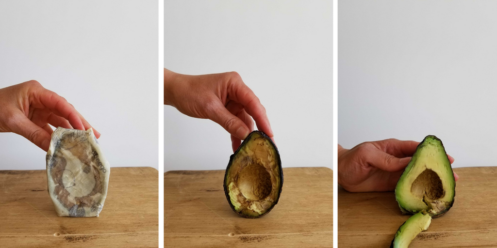 green avocado after being wrapped in Abeego for 16 days