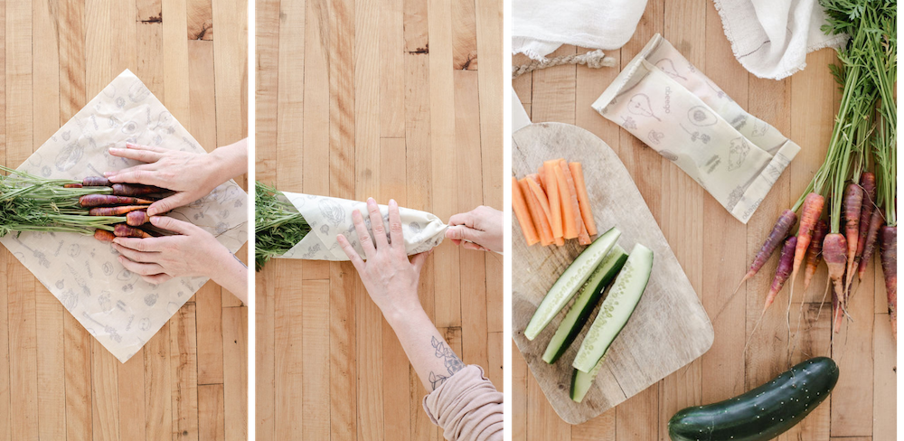 hands wrapping carrots in Abeego