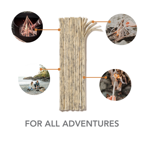 A informative graphic showing the versatility of the Abeego firestarter.