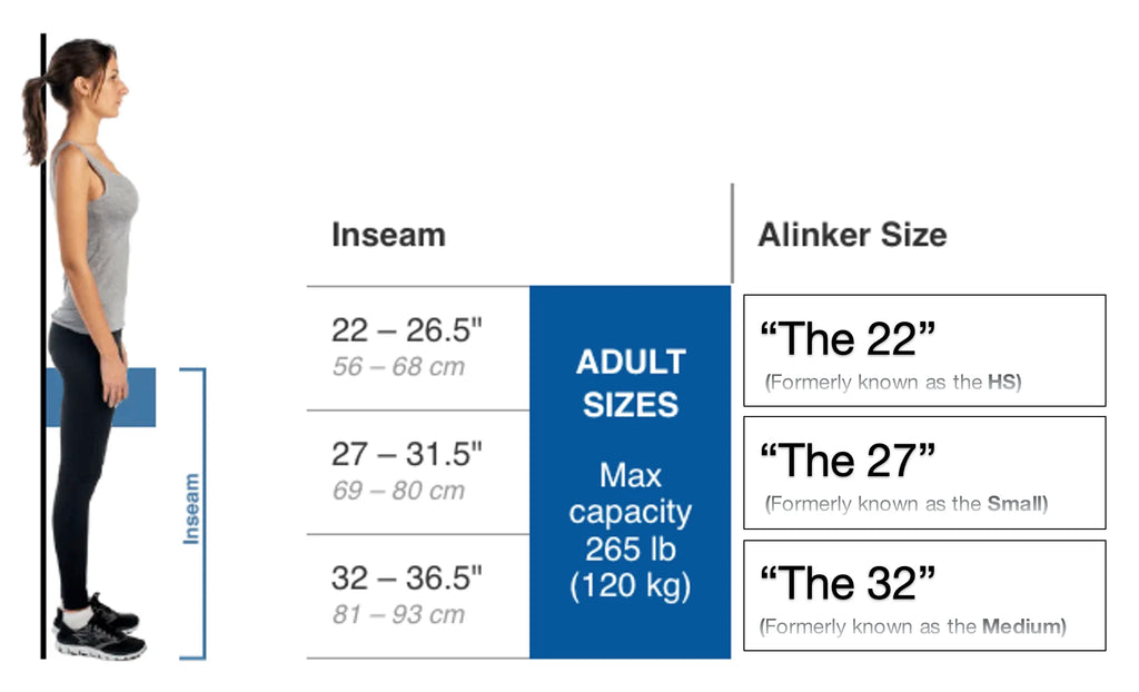 Adult Sizes. Max Capacity is 265lbs. Inseam 27 to 31.5 inches is a Large. Inseam 32 to 36.5 inches is a Medium. Inseam 37 to 42 inches is a Large. 