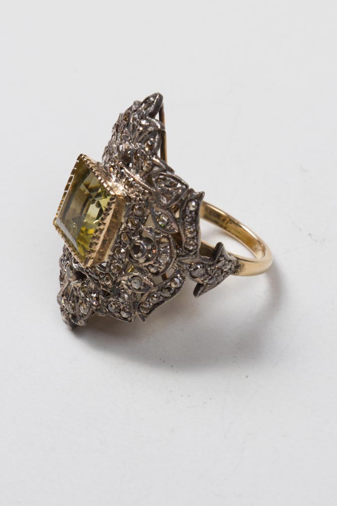 Antique Diamond & Citrine Ring