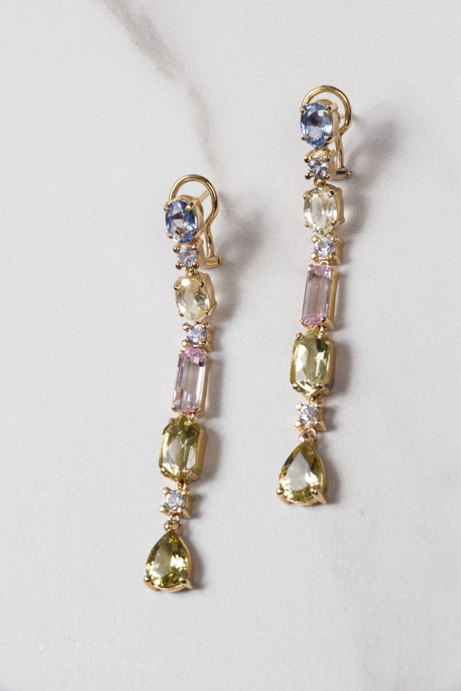 Diamond, Sapphires & Kunzite Earrings