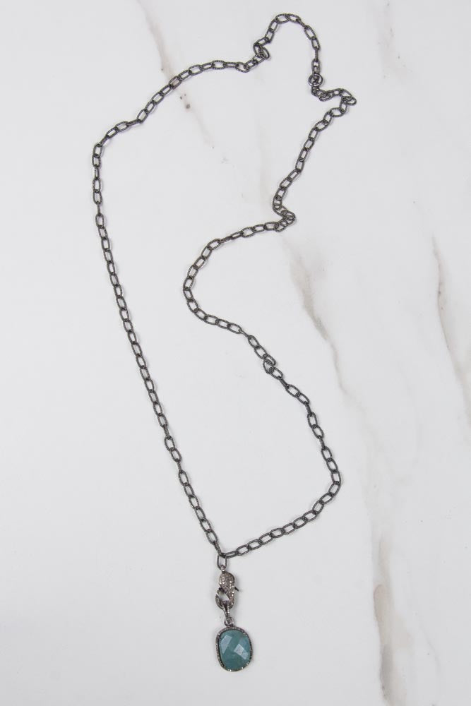 Aquamarine Pendant on a Silver Chain with Diamond Lock