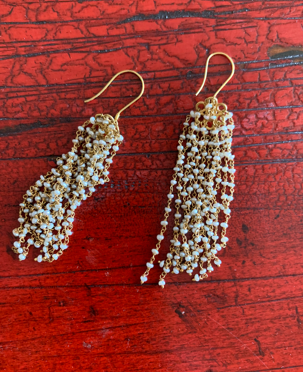 18KT Yellow Gold Mini Water Pearl  Chandelier Earrings