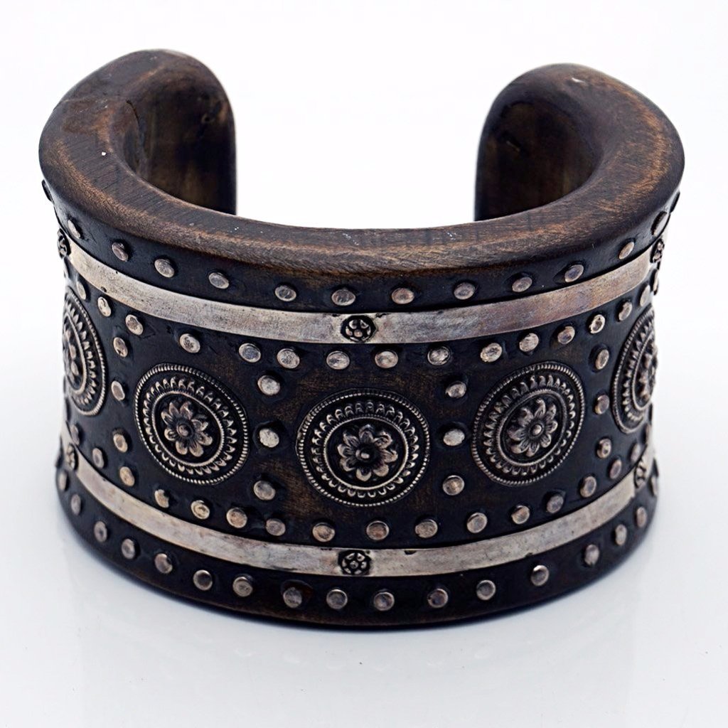 Wood & Silver Antique Cuff Bracelet