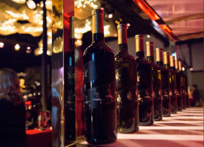 Dark red wine bottles