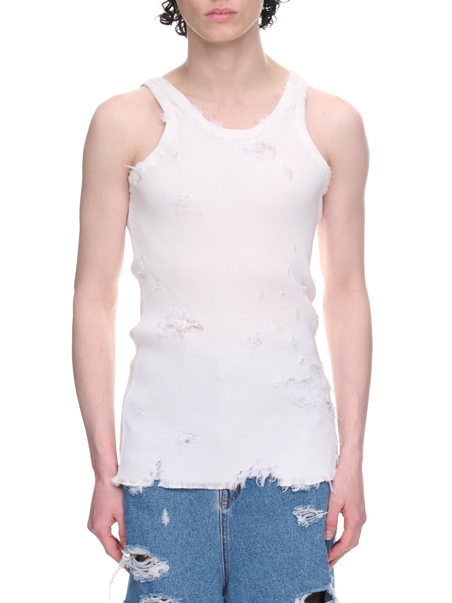 BED J.W FORD No Collar Vest Shirt WHITE-