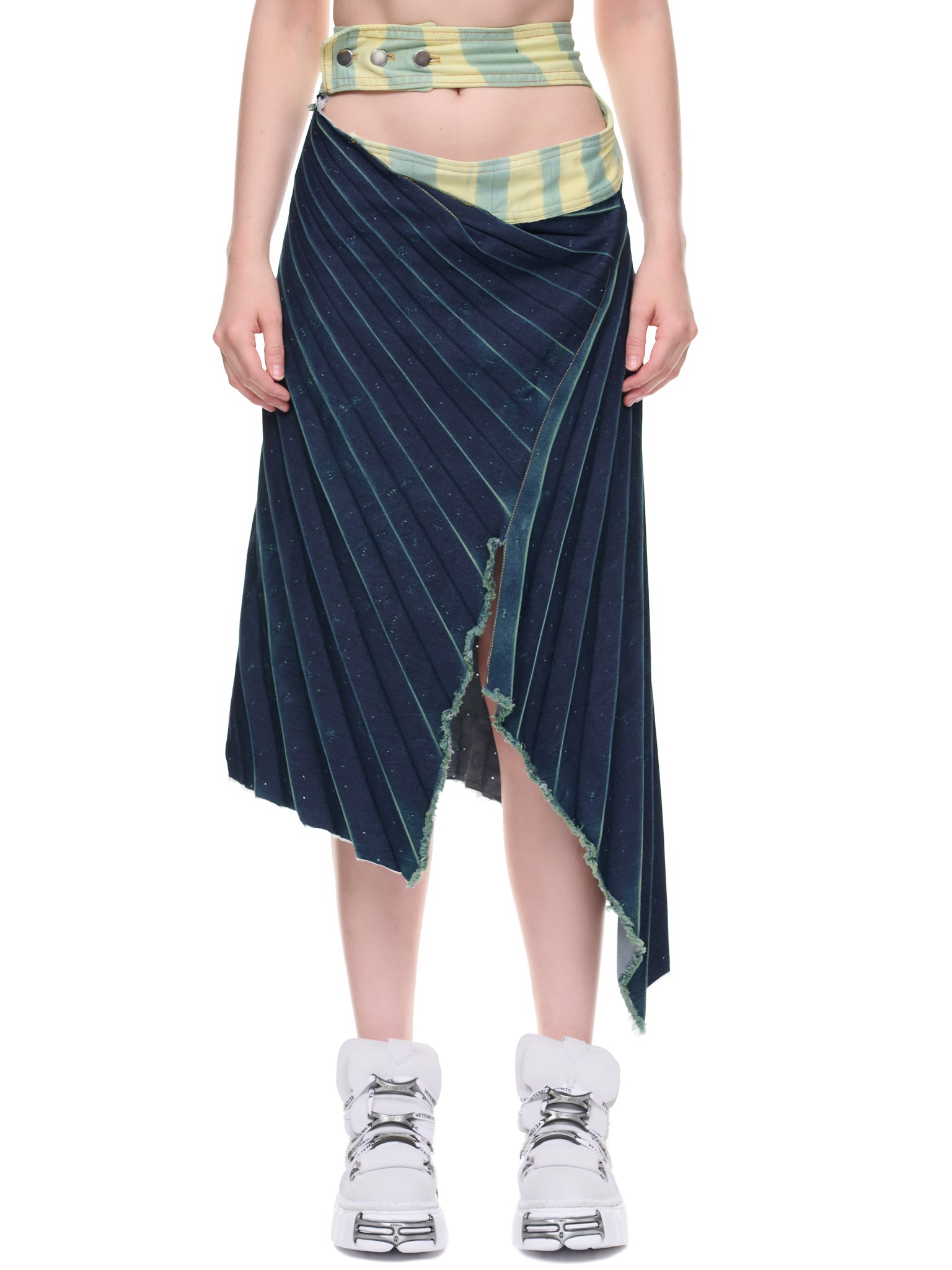 Pleated Denim Skirt (606JY-JADE-BLUE-DUSTY-YELLOW)