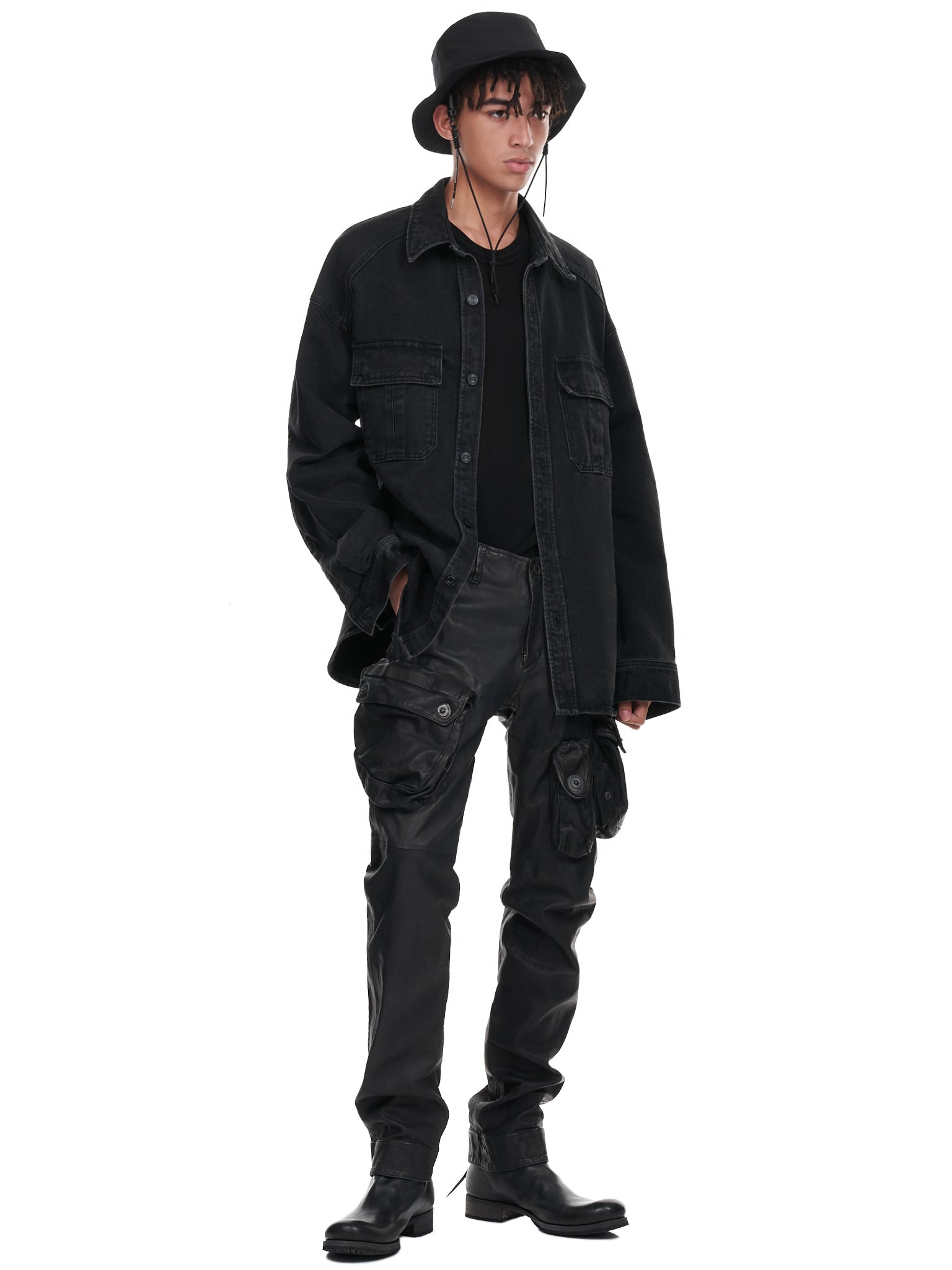 Lamb Leather Cargo Trousers (757PAM18-BLACK)