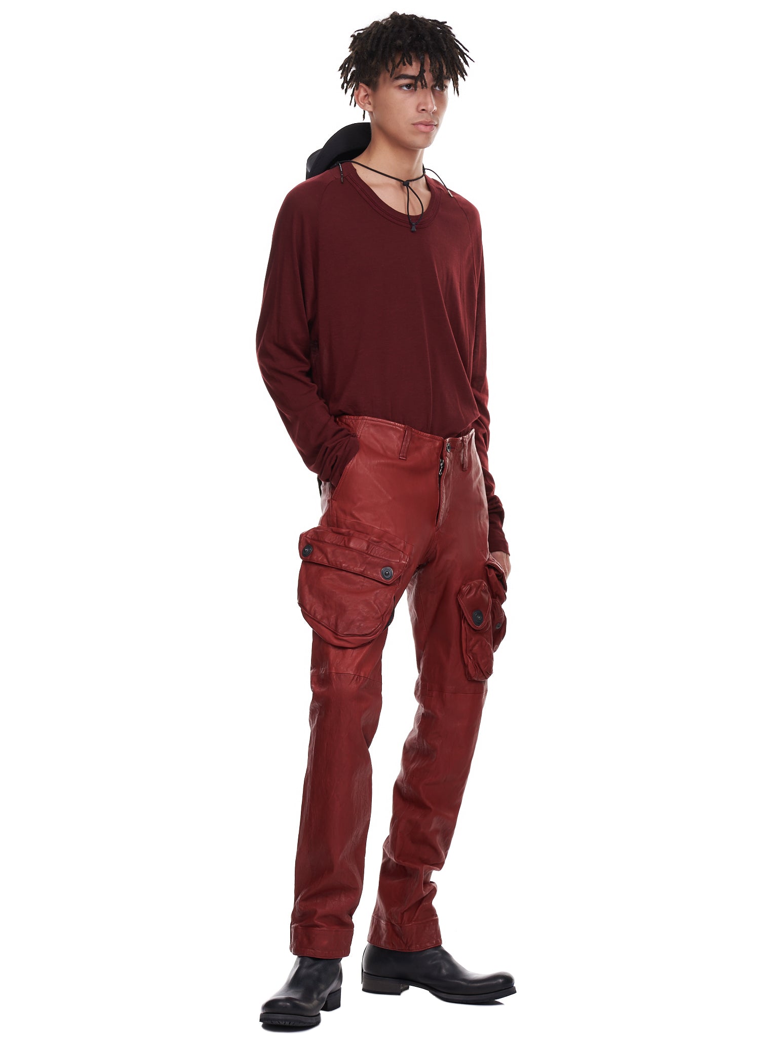 Lamb Leather Cargo Trousers (757PAM18-RED)