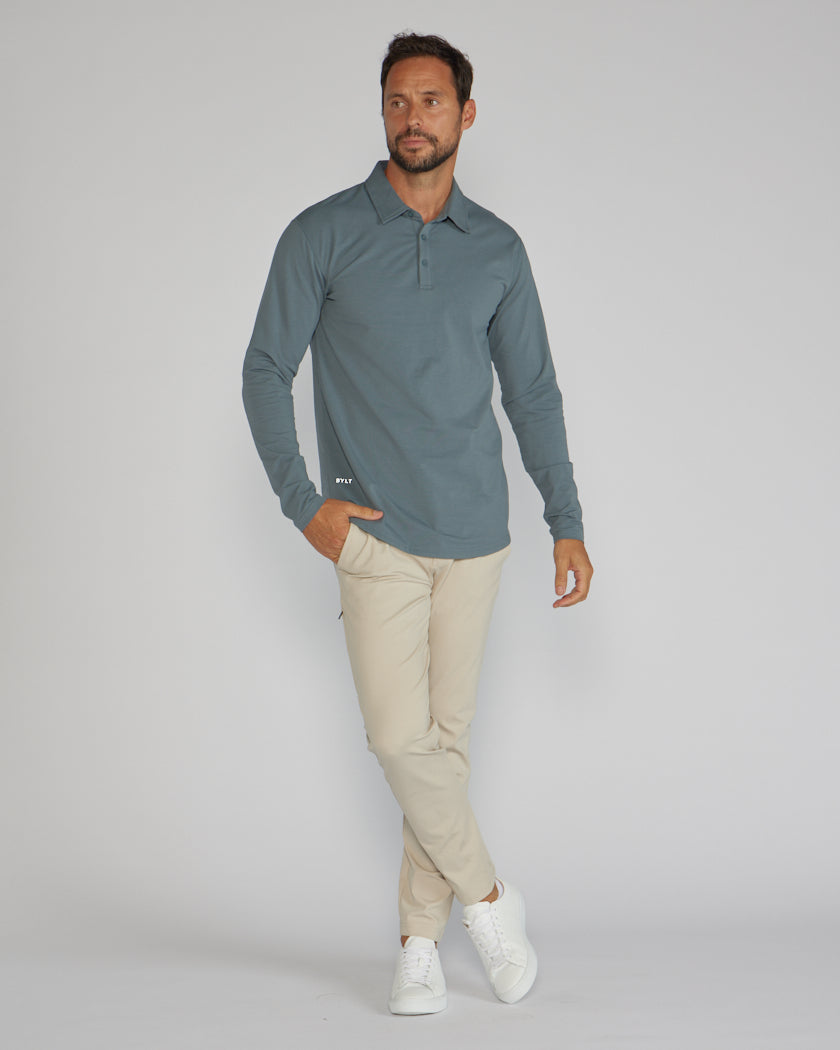 Drop-Cut Long Sleeve: LUX Polo  BYLT Basics™ - Premium Basics