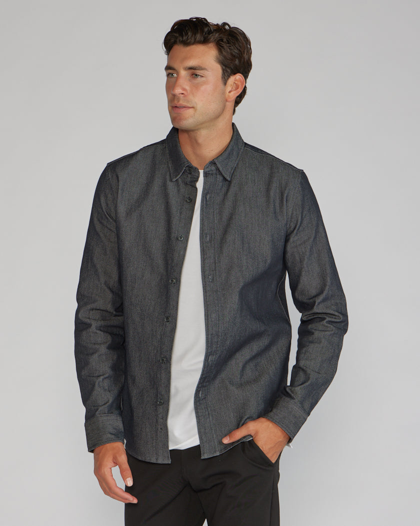 Tech Denim Long Sleeve Button Down