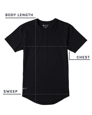 Henley Drop-Cut Shirt Size Chart