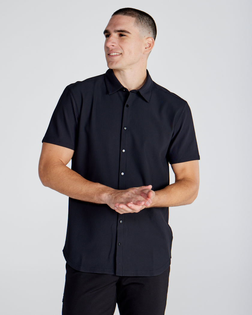 Ribbed+ Short Sleeve Button Down