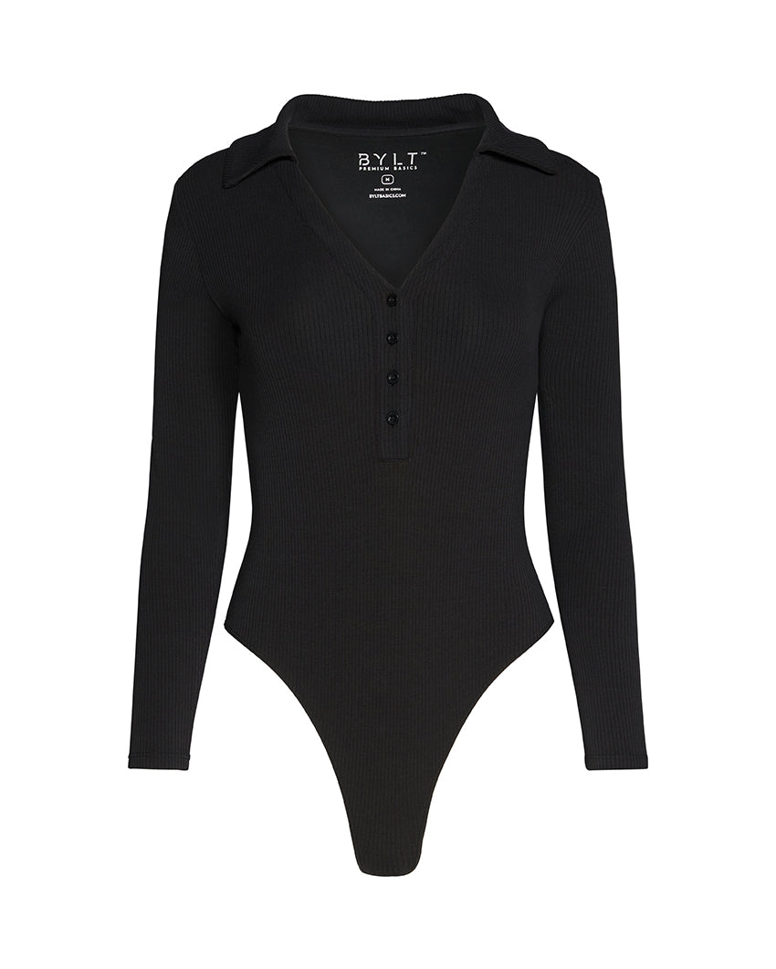 Rib Collar Long Sleeve Bodysuit  BYLT Basics™ - Premium Basics