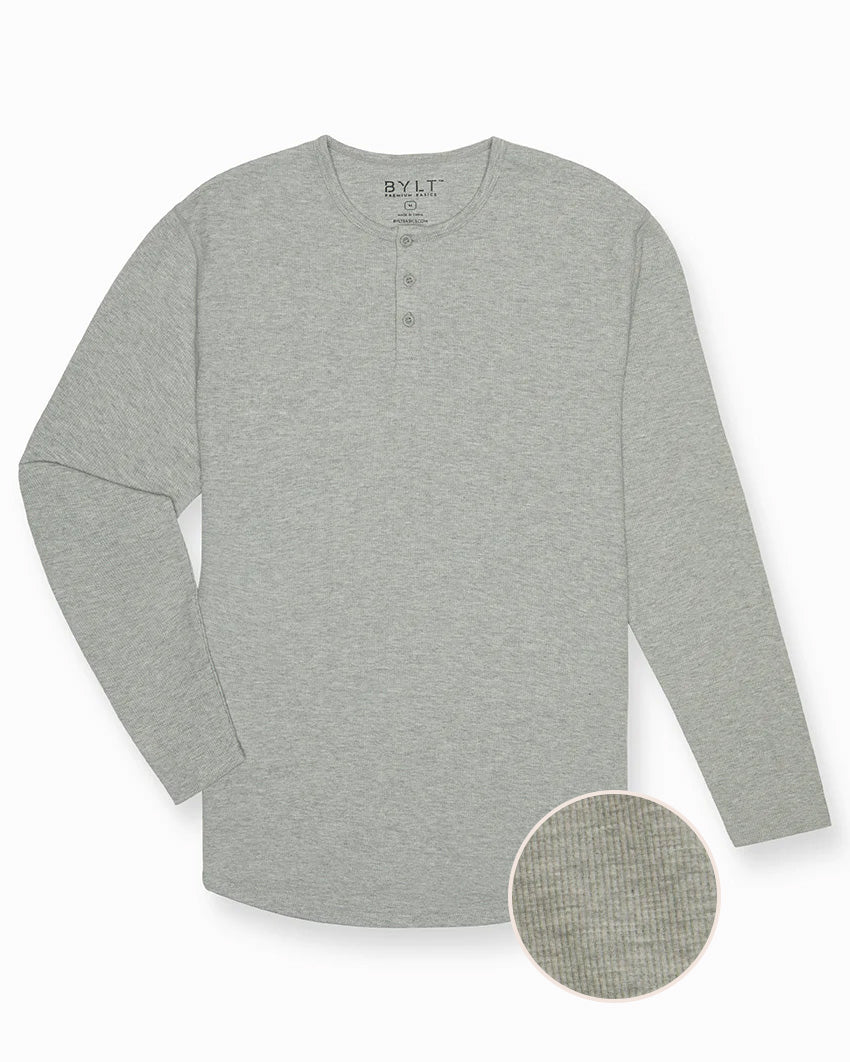 Mens Thermal Long Sleeve Henley - Charcoal Heather