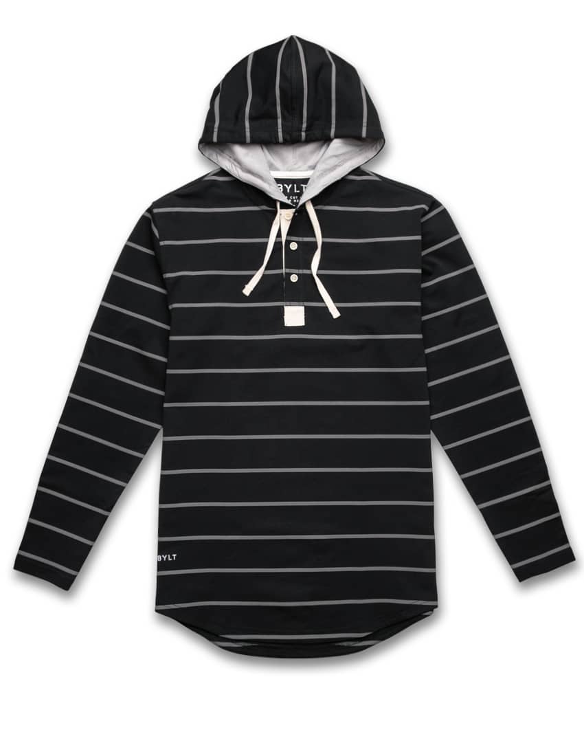 Drop-Cut: LUX Striped Hooded Henley | BYLT Basics™ - Premium Basics