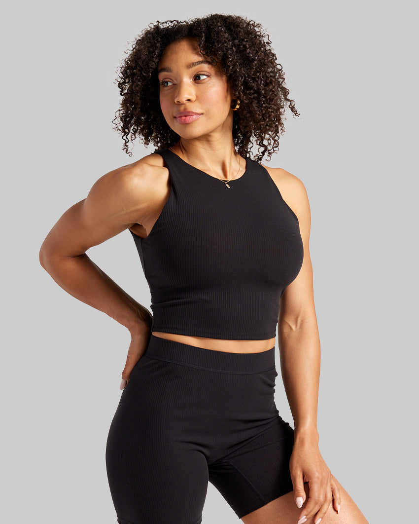 Black Soft Rib Longline Cami Top, Two Piece Sets