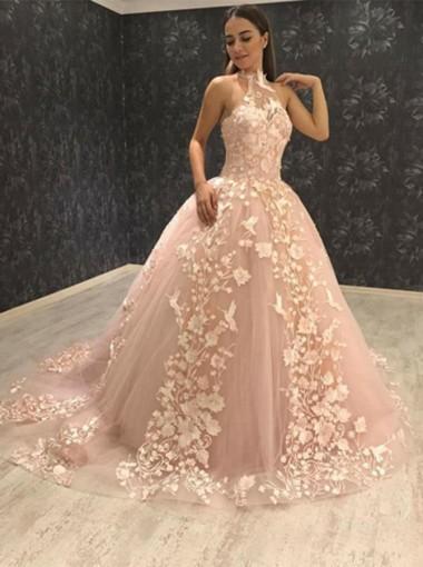 peach prom dress long