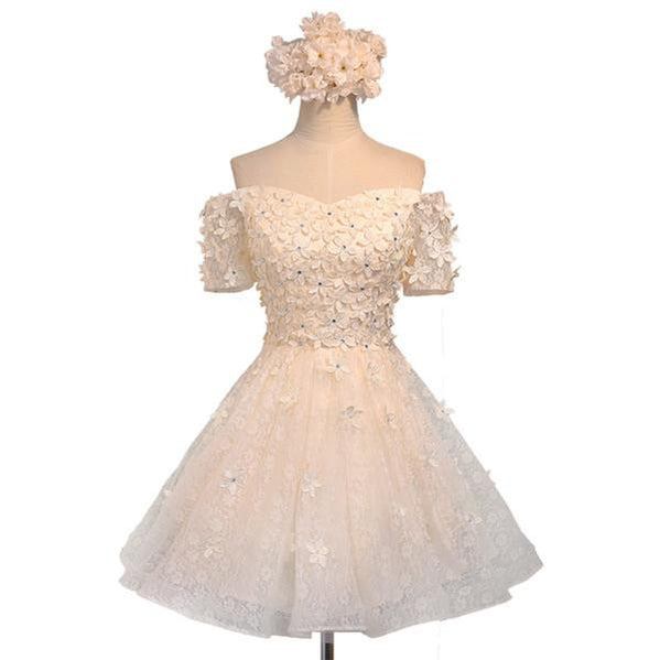 Off Shoulder Lace Beaded Homecoming Prom Dresses, Affordable Short Par ...
