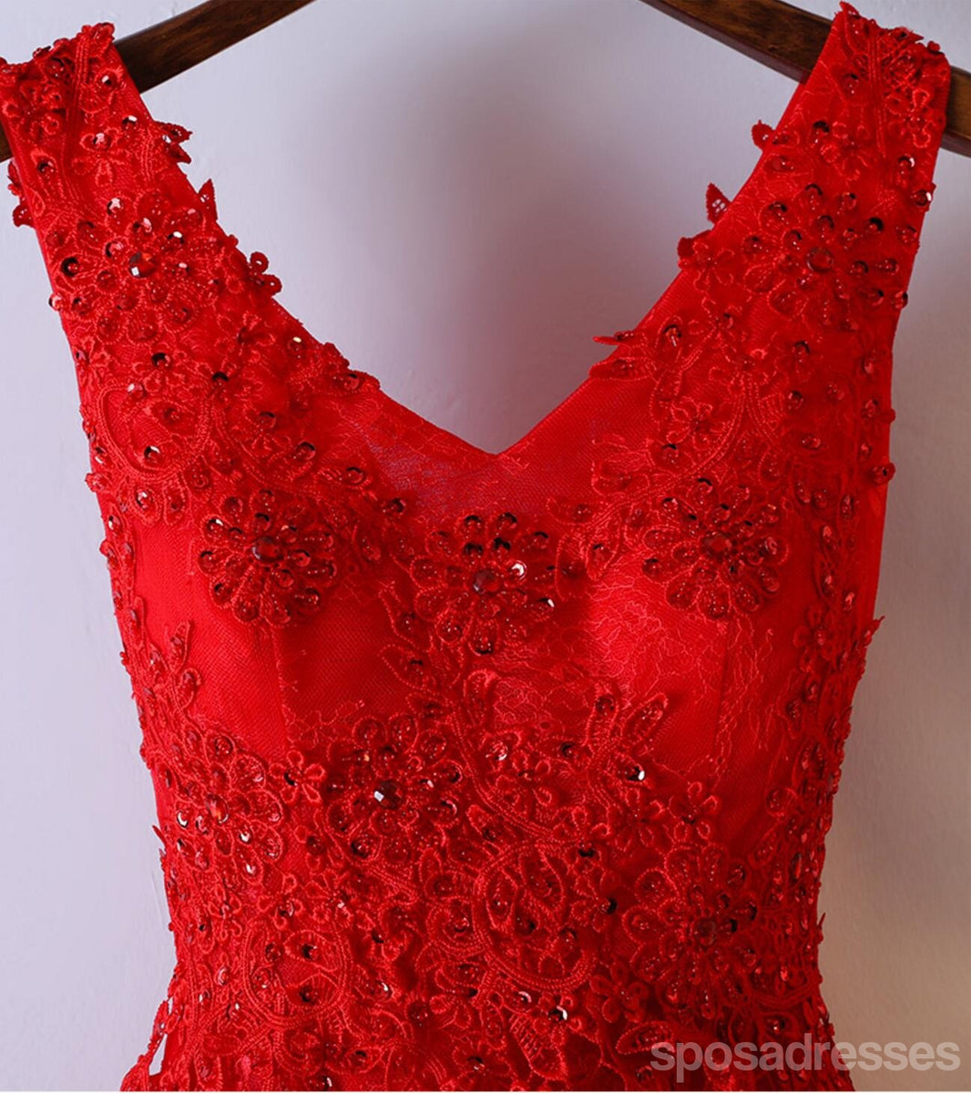 Red Lace V Neckline Homecoming Prom Dresses, Affordable Corset Back Sh ...