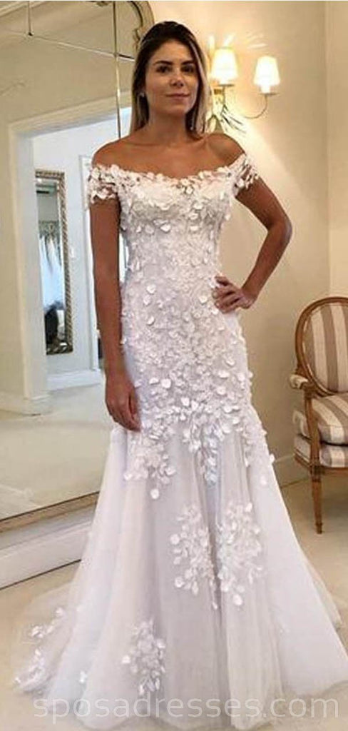 Off Shoulder Lace Mermaid Long Wedding Dresses Online Cheap