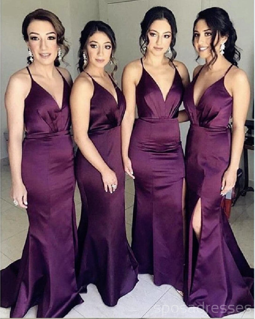 Purple Side Slit Mermaid Cheap Long Bridesmaid Dresses Online, WG285 ...