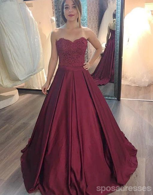 A line Maroon Lace Bodice Long Evening Prom Dresses, Popular Cheap Lon ...