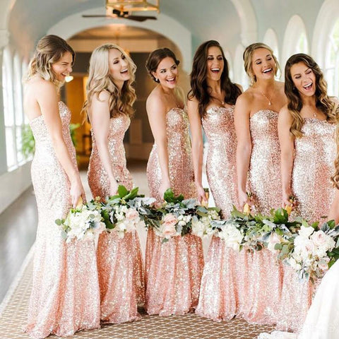light pink and gold bridesmaid dresses
