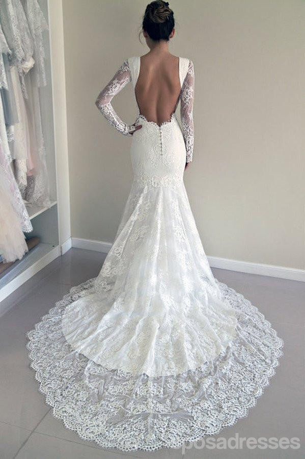 Long Sleeve Lace Backless Mermaid Wedding Dresses, 2017 Long Custom We ...